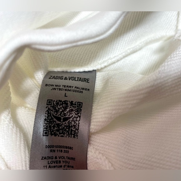 Zadig & Voltaire | Bow Mo Terry Palmier | Tee Shirt | Large - Picture 4 of 5